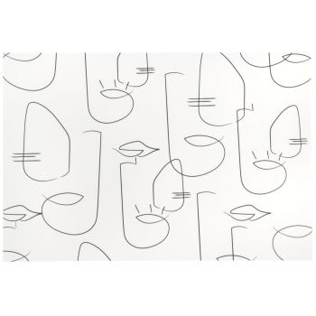 TANNERON - Mantel individual de vinilo con estampado de rostros color negro y blanco 30 x 45