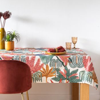 DARA - Mantel revestido de algodón con estampado vegetal multicolor 140 x 250