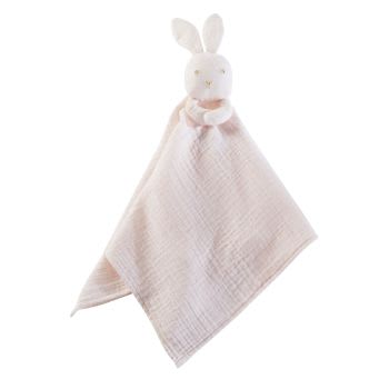Mantinha para bebé com coelho de algodão rosa