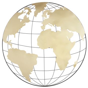 MAPPY - Wanddeko Weltkarte aus goldfarbenem und schwarzem Metall, D119cm
