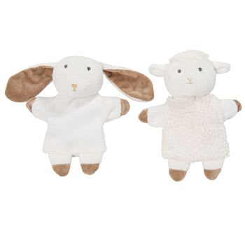 OULANKA - Marionnettes lapin et mouton blancs et marron
