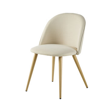 Mauricette - Beige vintage stoel uit metaal met eikenhouteffect
