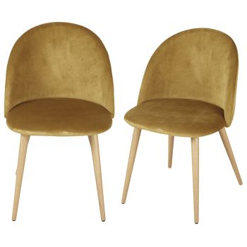 Mauricette BUSINESS - Cadeiras profissionais vintage em veludo reciclado ocre e imitação de metal de carvalho (x2)