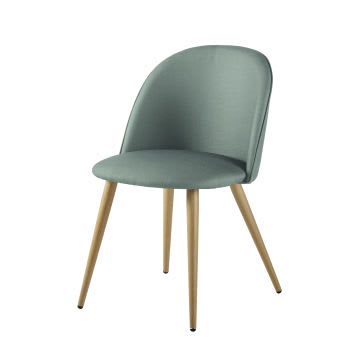 Mauricette - Cadeira vintage verde-acinzentado com metal em imitação de carvalho