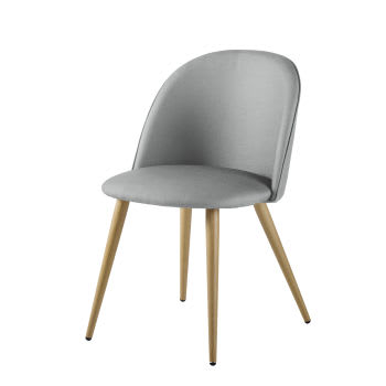 Mauricette - Staalgrijze vintage stoel uit metaal met eikenhouteffect