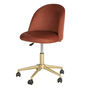 Mauricette - Verstelbare terracotta fluwelen bureaustoel met wieltjes