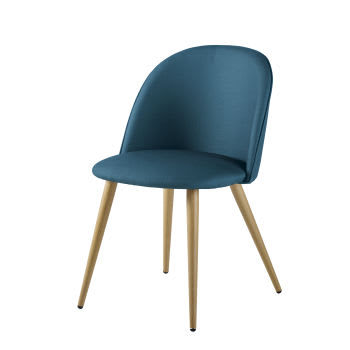 Mauricette - Vintage-Stuhl, entenblau mit Metall in Eichenoptik