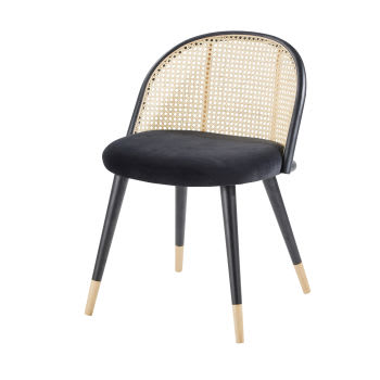 Mauricette - Vintage-Stuhl, schwarz aus Rohrgeflecht und massivem Birkenholz