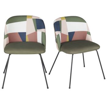 Wanda Business - Meerkleurige stoelen van gerecycleerde polyester fluweel en metaal voor professioneel gebruik (x2)