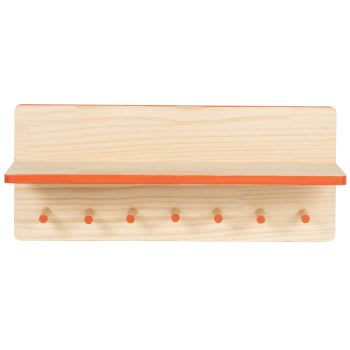 SILAS - Mensola in legno di pino con ganci arancioni