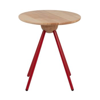 YVON - Mesa auxiliar de madera de pino y metal rojo