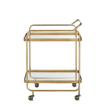 SIENNE - Mesa auxiliar de metal dorado y cristal sobre ruedas