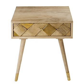 Salome - Mesa de cabeceira com gaveta de madeira de mangueira efeito dourado