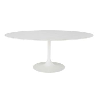 Lippa - Mesa de comedor ovalada de mármol reconstituido blanco para 6/8 personas 120 x 200