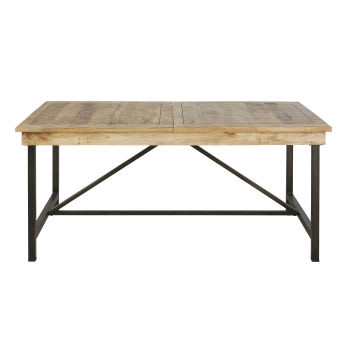 Hankies - Mesa de jantar extensível em madeira de mangueira maciça e metal preto para 8/10 pessoas C170/250
