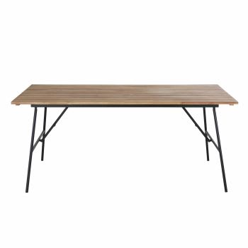 Mesa de jardín plegable de madera de acacia y acero negro para 6 personas L. 180