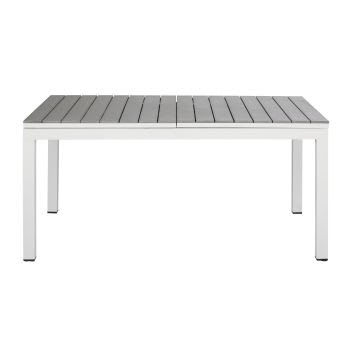 Mesa extensible de exterior de aluminio efecto madera gris claro y blanco para 6/8 personas