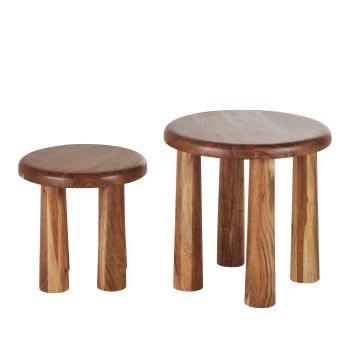 Mesas auxiliares de madera de acacia maciza (x2)