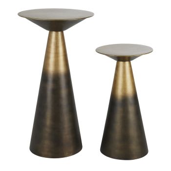 MESSER - Tavolini da salotto in metallo dorato e marrone (x2)