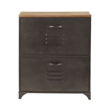 Wayne - Metal and Fir 2 drawers Shoe Organiser