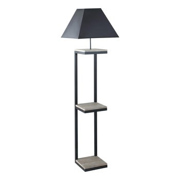 Metal and fir Floor Lamp with  Black cotton Lampshade H158