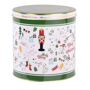 Metalldose mit aufgedrucktem Weihnachtsmotiv, weiß und grün