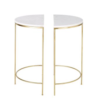 Midtown - 2 tables de chevet en métal doré et marbre blanc