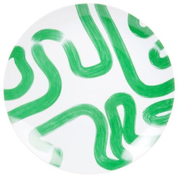 MILO - Lot de 3 - Assiette plate en porcelaine motifs graphiques verts