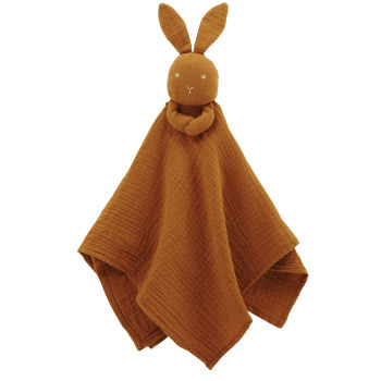 MIMIZAN - Pupazzetto coperta neonato scoiattolo cotone bio marrone e ricami dorati