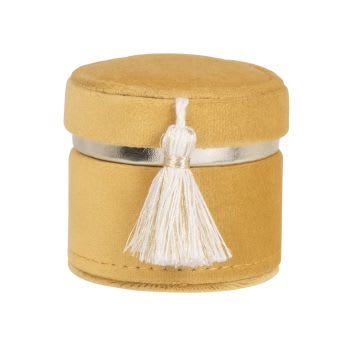 Mini boîte à bijoux ronde compartimentée en velours jaune moutarde