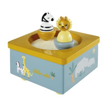 MINI JUNGLE - Caixa de música com animais amarela, cinza, verde e branca