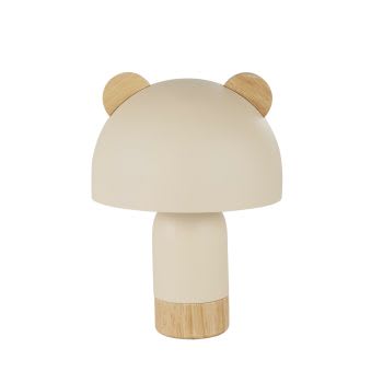 OULANKA - Mini lampada da tavolo in metallo beige con orecchie in legno di hevea