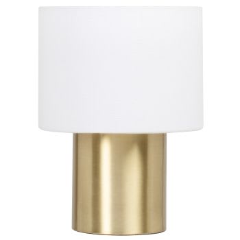Delila - Mini lampe en métal doré et abat-jour blanc