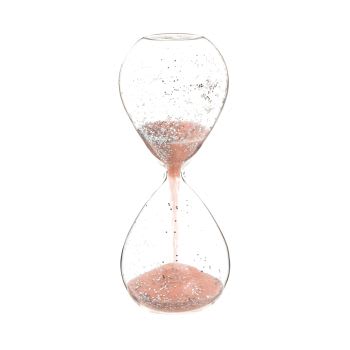 Mini sablier en verre recyclé et sable rose et pailleté
