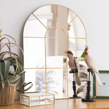 ORANGERIE - Miroir arche fenêtre en métal doré 50x70