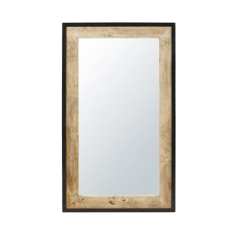 Miroir industriel rectangulaire en bois de manguier et métal noir 70x120