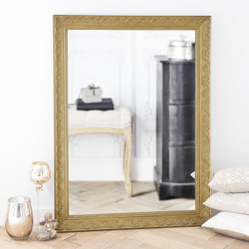 Valentine - Miroir rectangulaire à moulures en bois paulownia doré 90x120