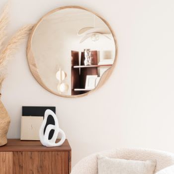 Miroir Rond 60cm Cadre Bois Doré - Décoration Murale Moderne