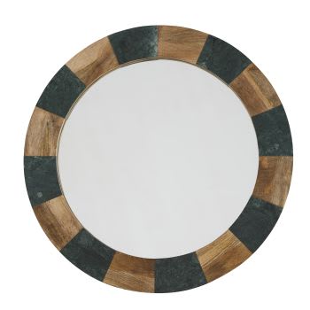 ALESIO - Miroir rond en bois de manguier et pierre verte D100