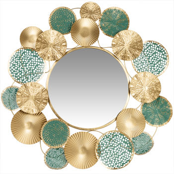 PALOMA - Miroir rond en métal turquoise et doré D83