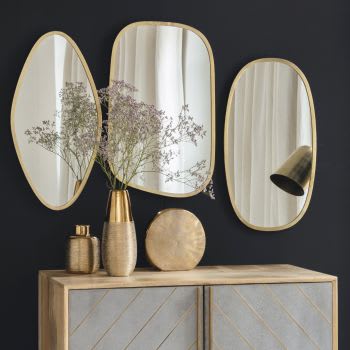 Miroirs organiques en métal doré (x3) 37x59