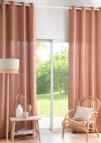 Mokkafarbener Vorhang mit Ösen aus gewaschenem Leinen, 1 Vorhang, 130x300cm, OEKO-TEX® zertifiziert