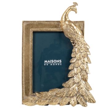 LEOPOLD - Moldura para fotografias com pavão em polirresina dourada 10x15