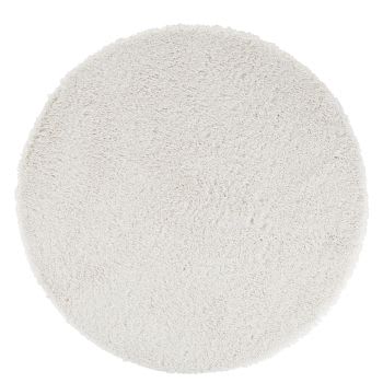 MOUTY - Tapete redondo shaggy branco com efeito encaracolado D160
