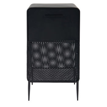 MARTON - Mueble de almacenamiento pequeño con 1 cajón de hierro reciclado negro
