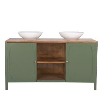 Selena - Mueble de lavabo doble con 2 puertas y 1 balda verde y beige