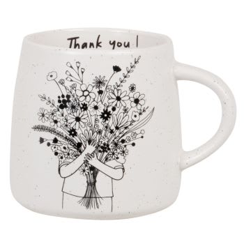 FLOWER POWER - Mug en céramique blanche et noire motif bouquet de fleurs