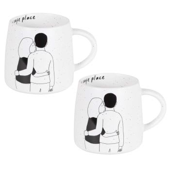 LOVE - Lot de 2 - Mug en céramique blanche et noire motif couple
