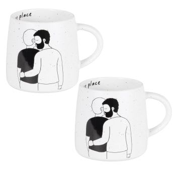 LOVE - Lot de 2 - Mug en grès blanc et noir motif couple