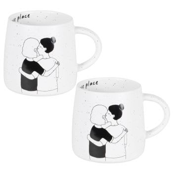 LOVE - Lot de 2 - Mug en grès blanc et noir motif couple